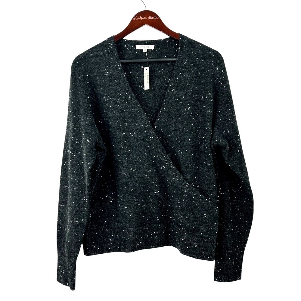 New Madewell Donegal XXL Black Speckled Knit Sweater Women VNeck Soft Pullover H